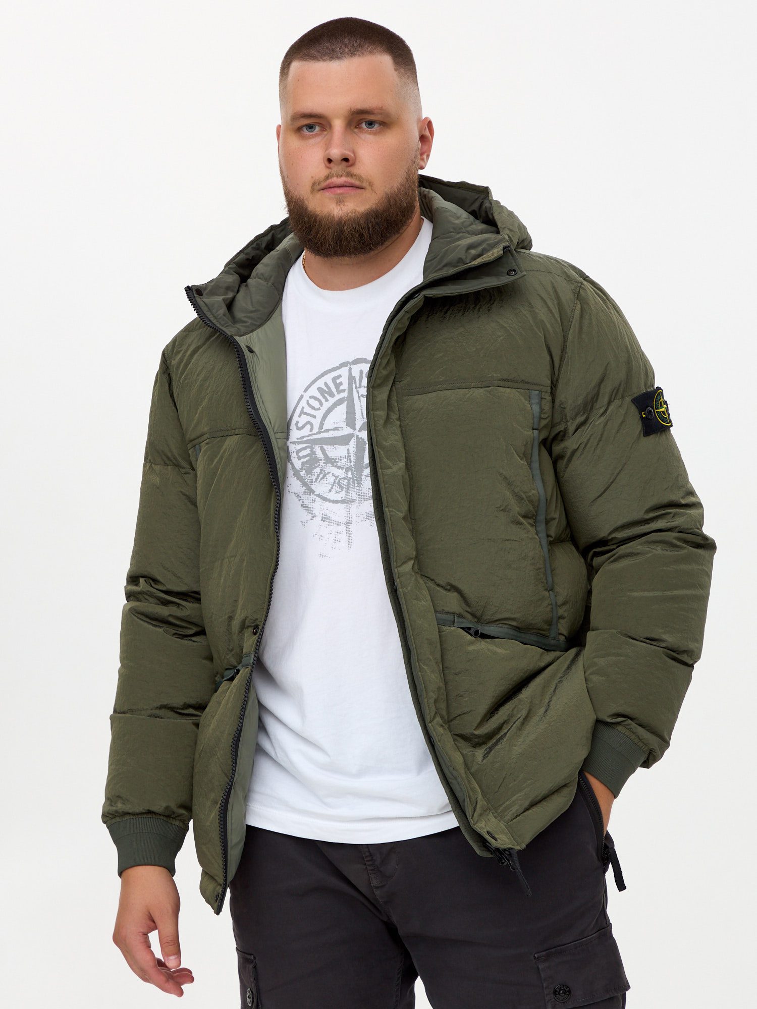 Пуховая куртка Stone Island NYLON METAL хаки 44508 - цвет Зеленый (хаки)