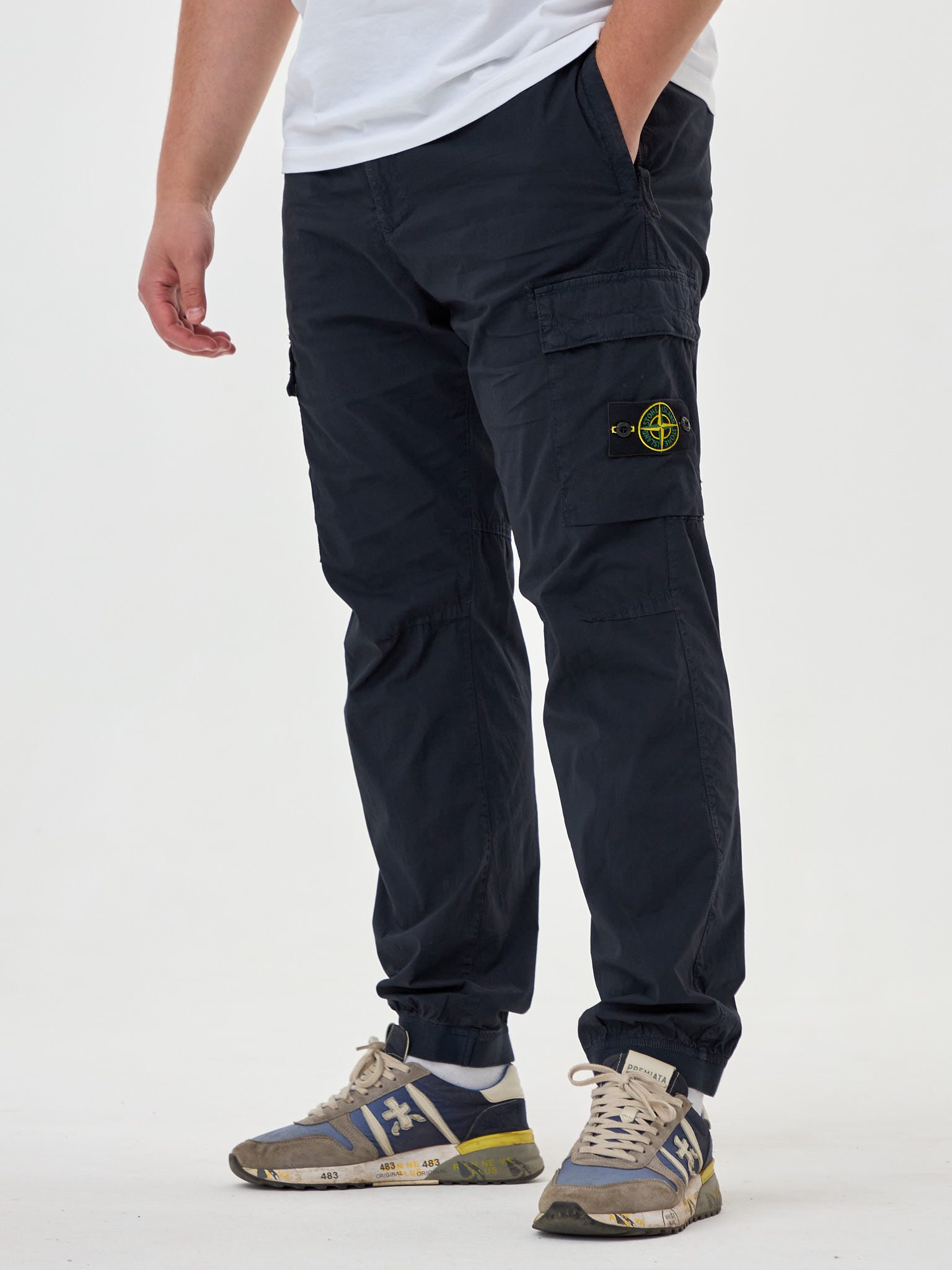 Штаны карго на резинке Stone Island темно-синие 31303 - цвет Темно-синий