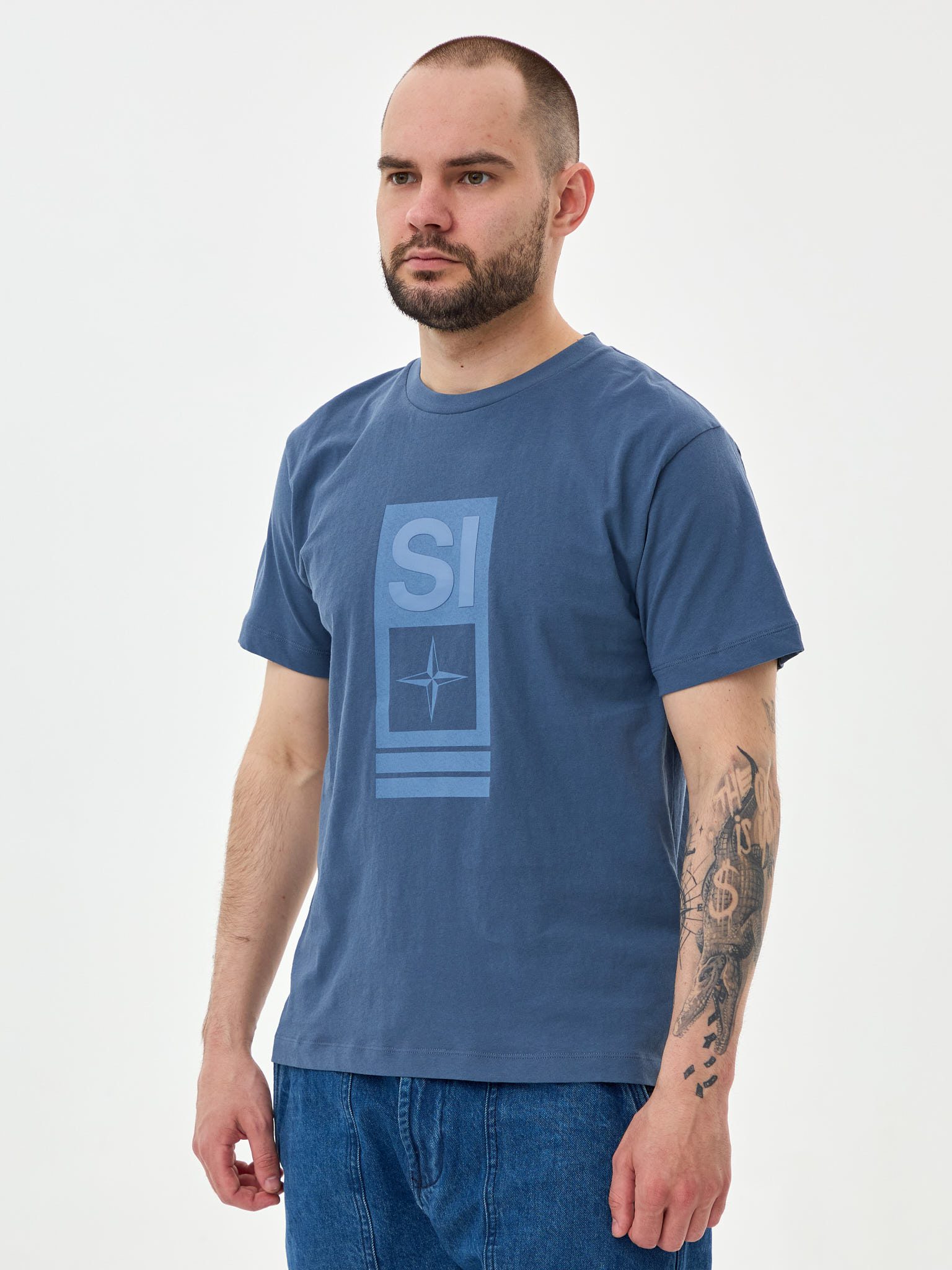 Футболка с принтом Stone Island 2NS92 синяя - цвет Синий