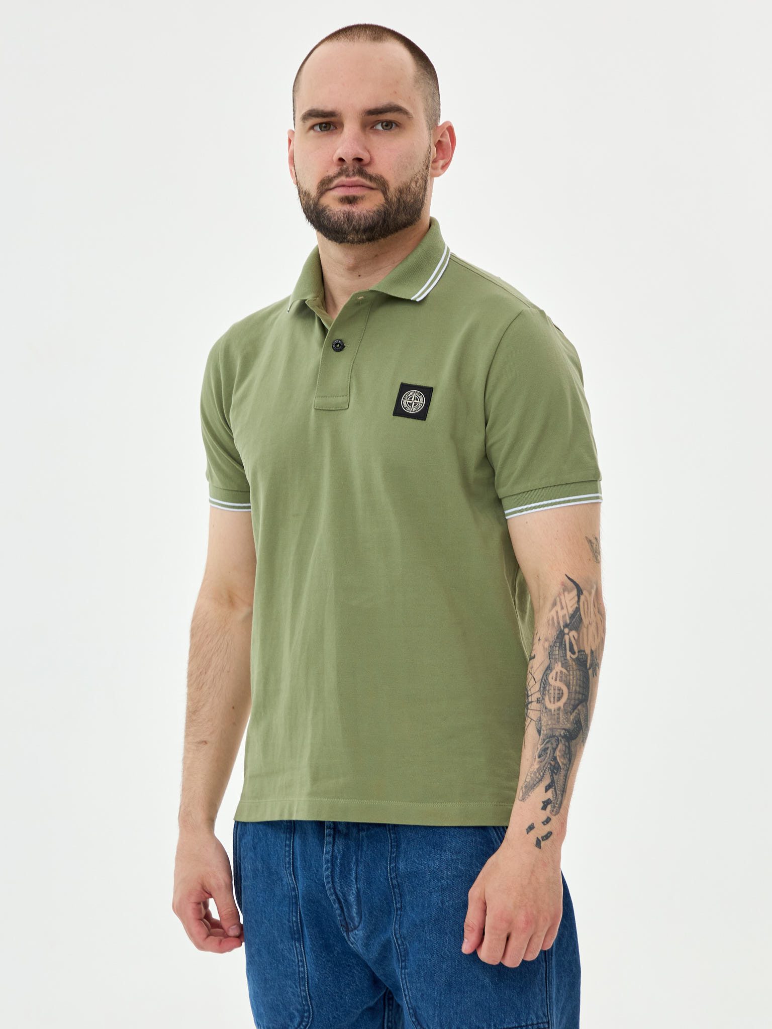Футболка поло Stone Island Basic Slim Fit 2SC18 хаки - цвет Зеленый (хаки)