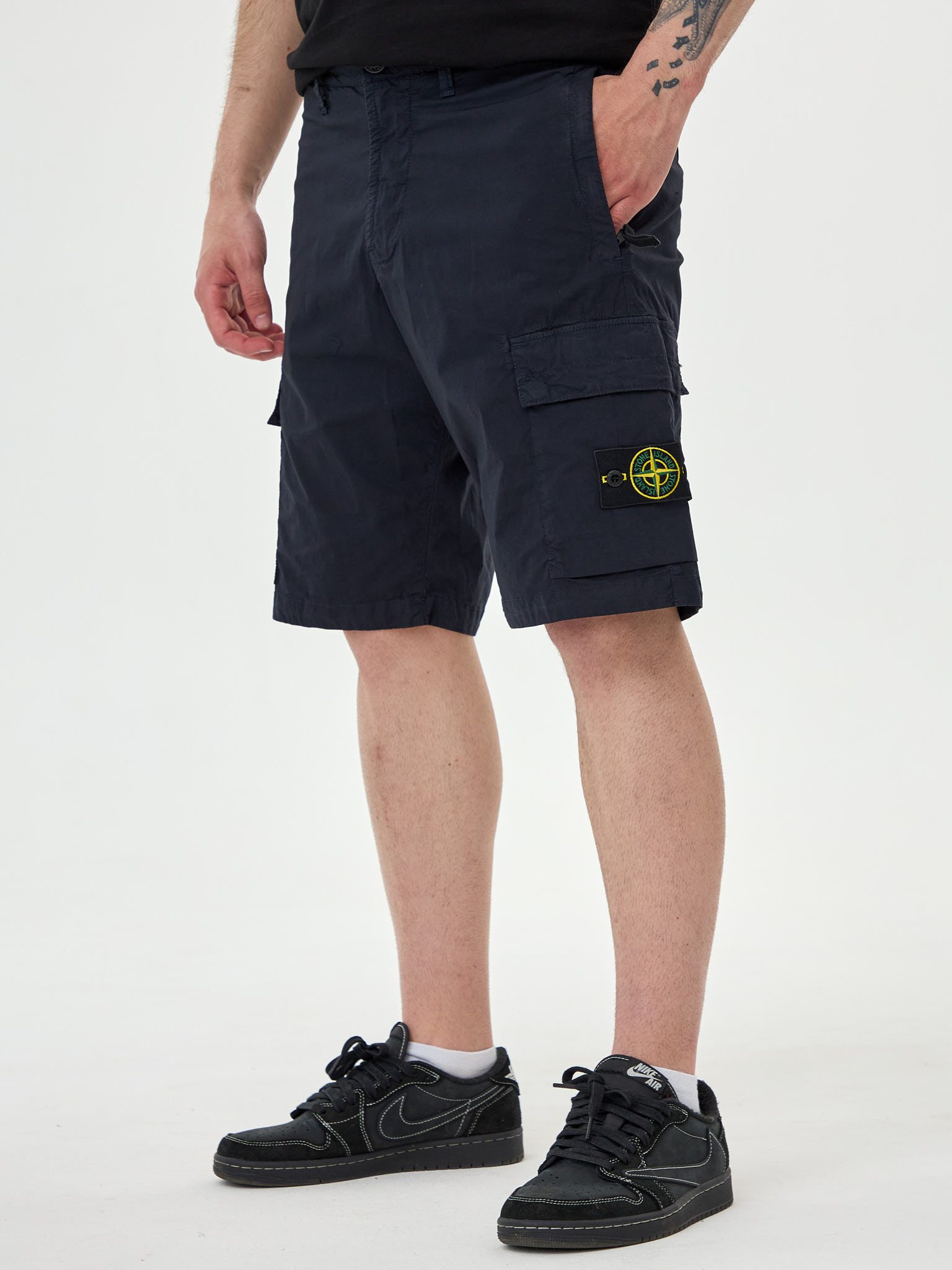 Шорты карго легкие Stone Island темно-синие L0803 - цвет Темно-синий