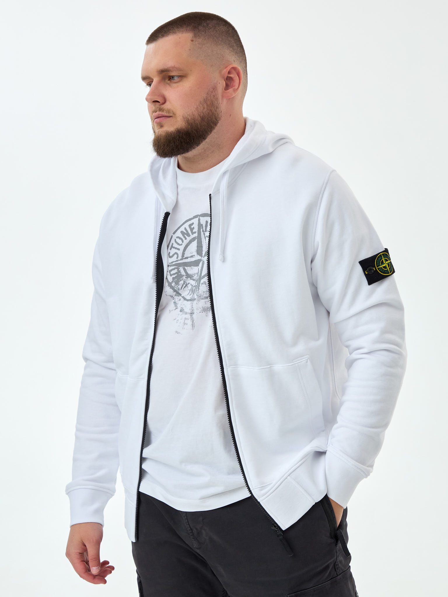 Зип худи Stone Island белая 64251 (весна-лето) - цвет Белый