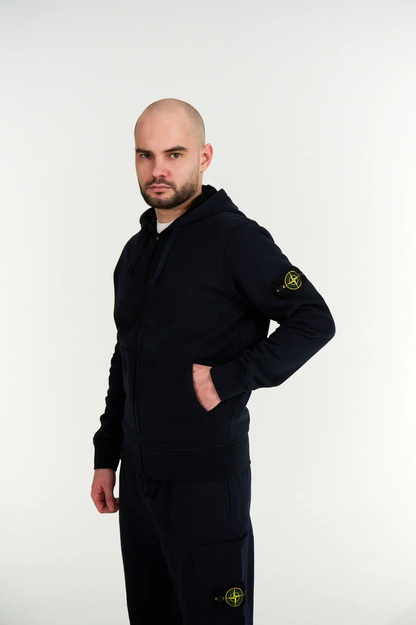 Зип худи Stone Island темно-синяя 64251 (весна-лето) - цвет Темно-синий