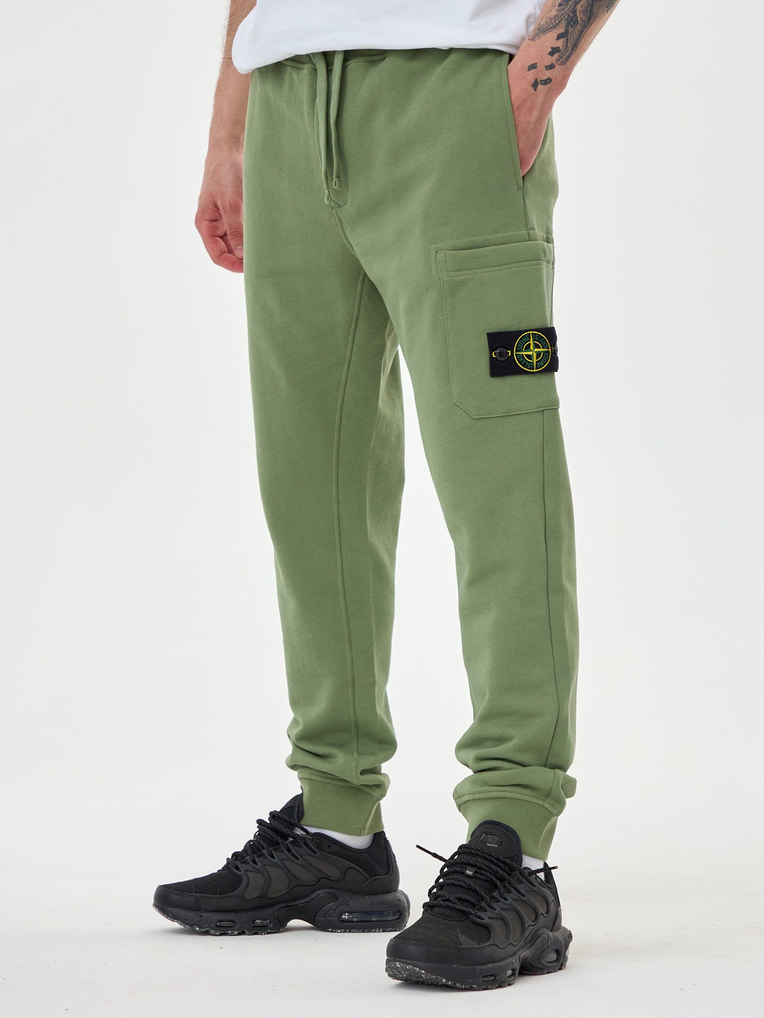 Штаны спортивные летние Stone Island хаки 64551 (весна-лето) - цвет Зеленый (хаки)