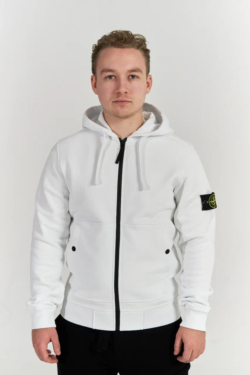 Зип худи Stone Island белая 61620 - цвет Белый