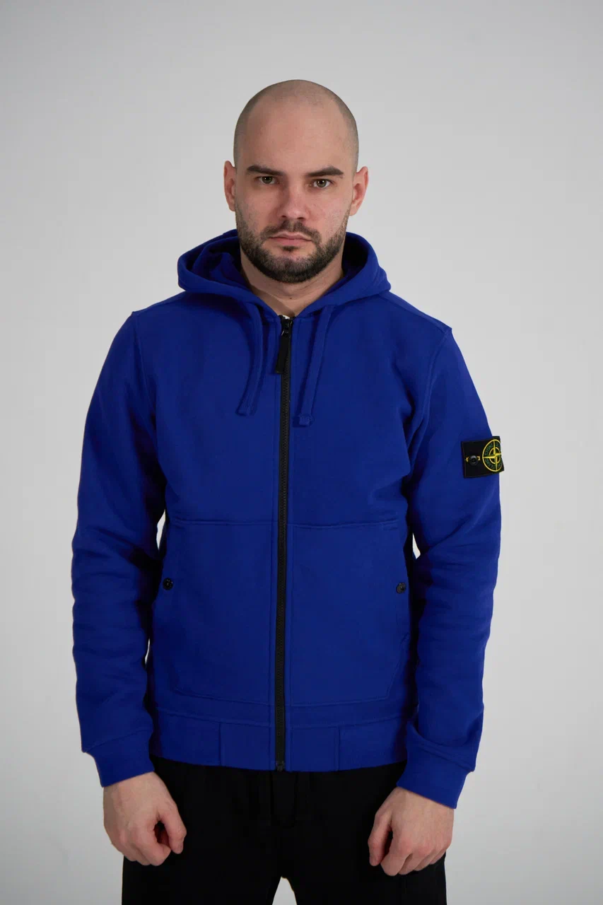 Зип худи Stone Island ярко-синяя 61620 - цвет Синий