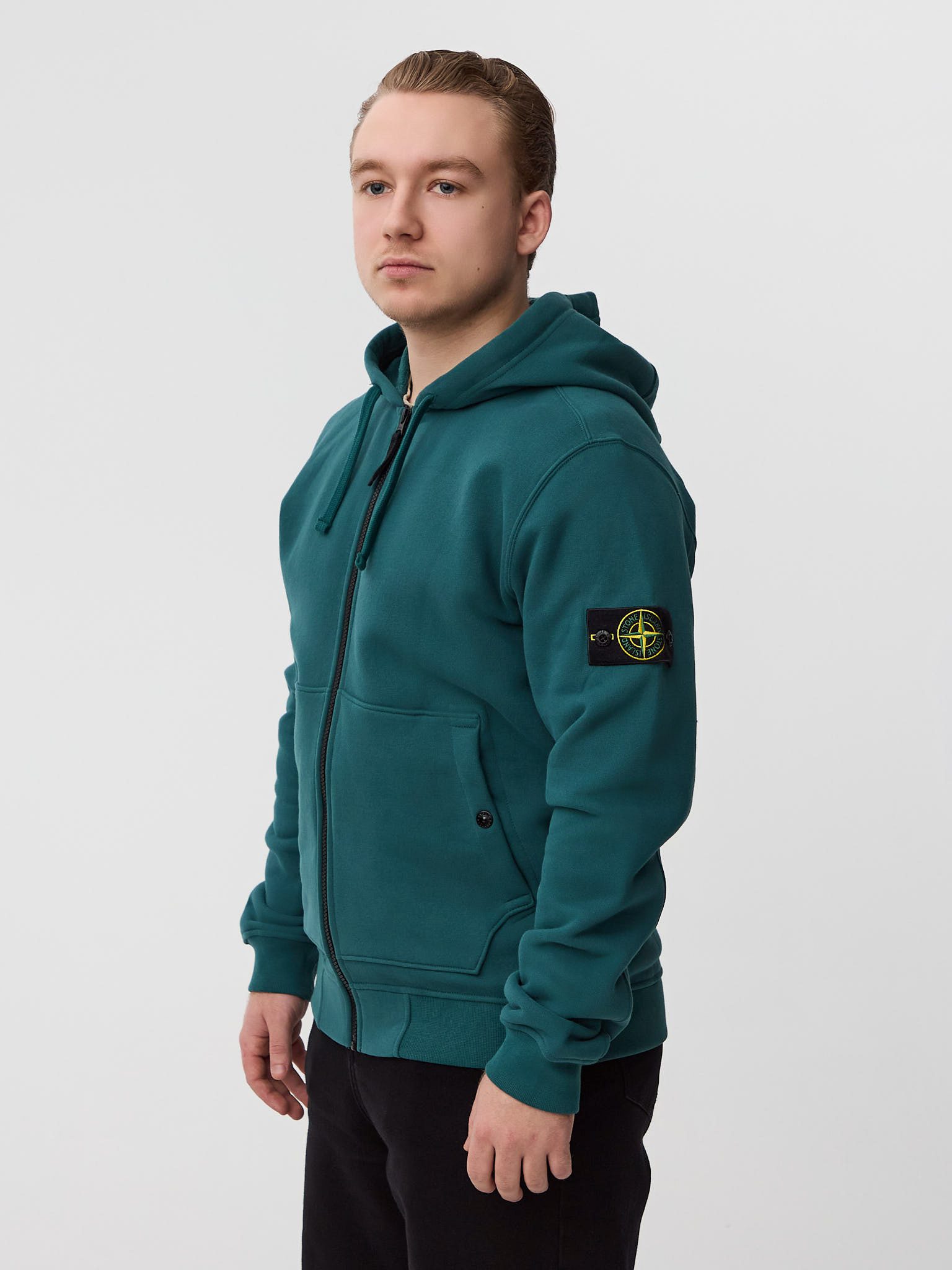 Зип худи Stone Island темно-зеленая 61620 - цвет Темно-зеленый