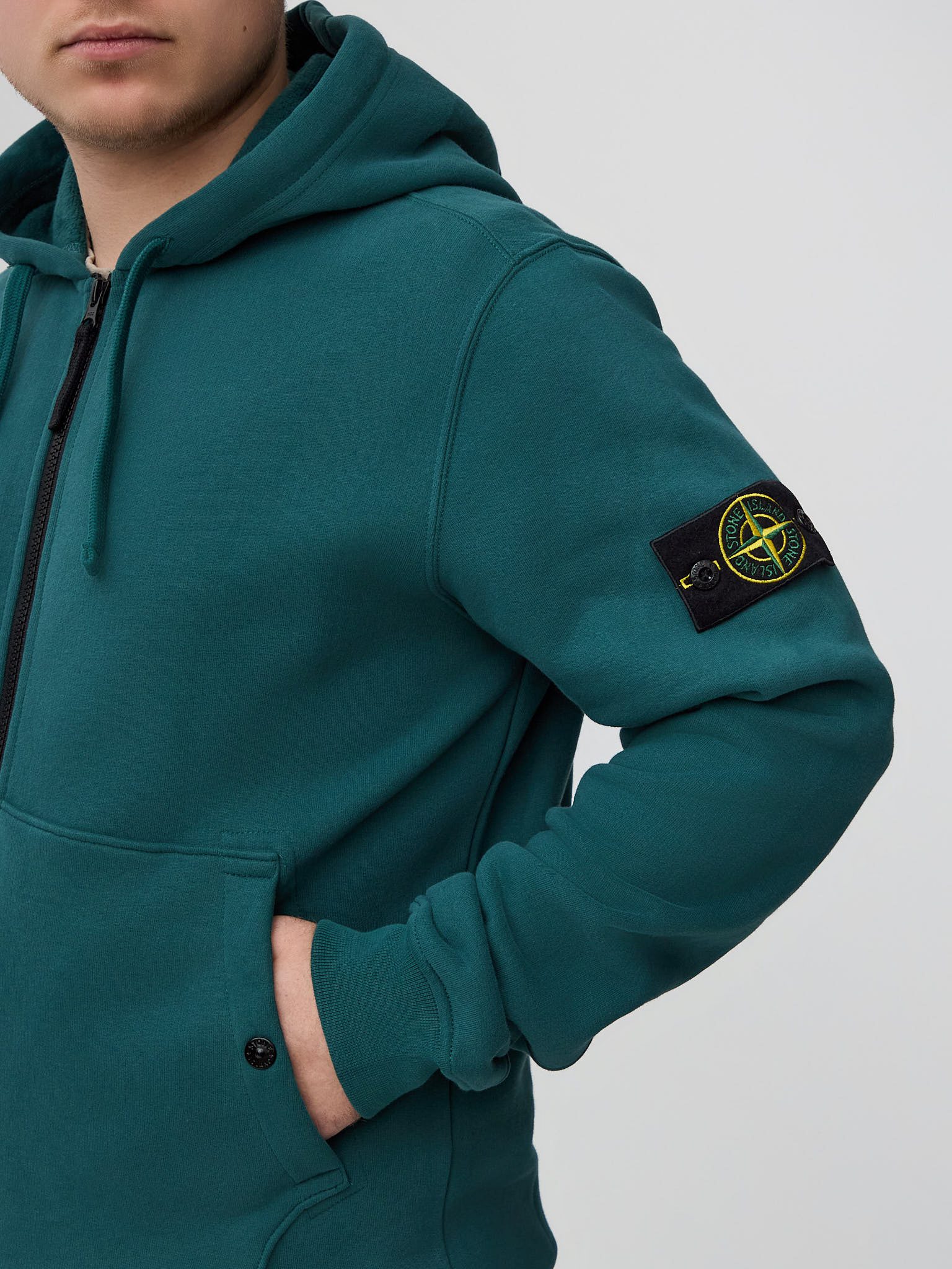 Зип худи Stone Island темно-зеленая 61620