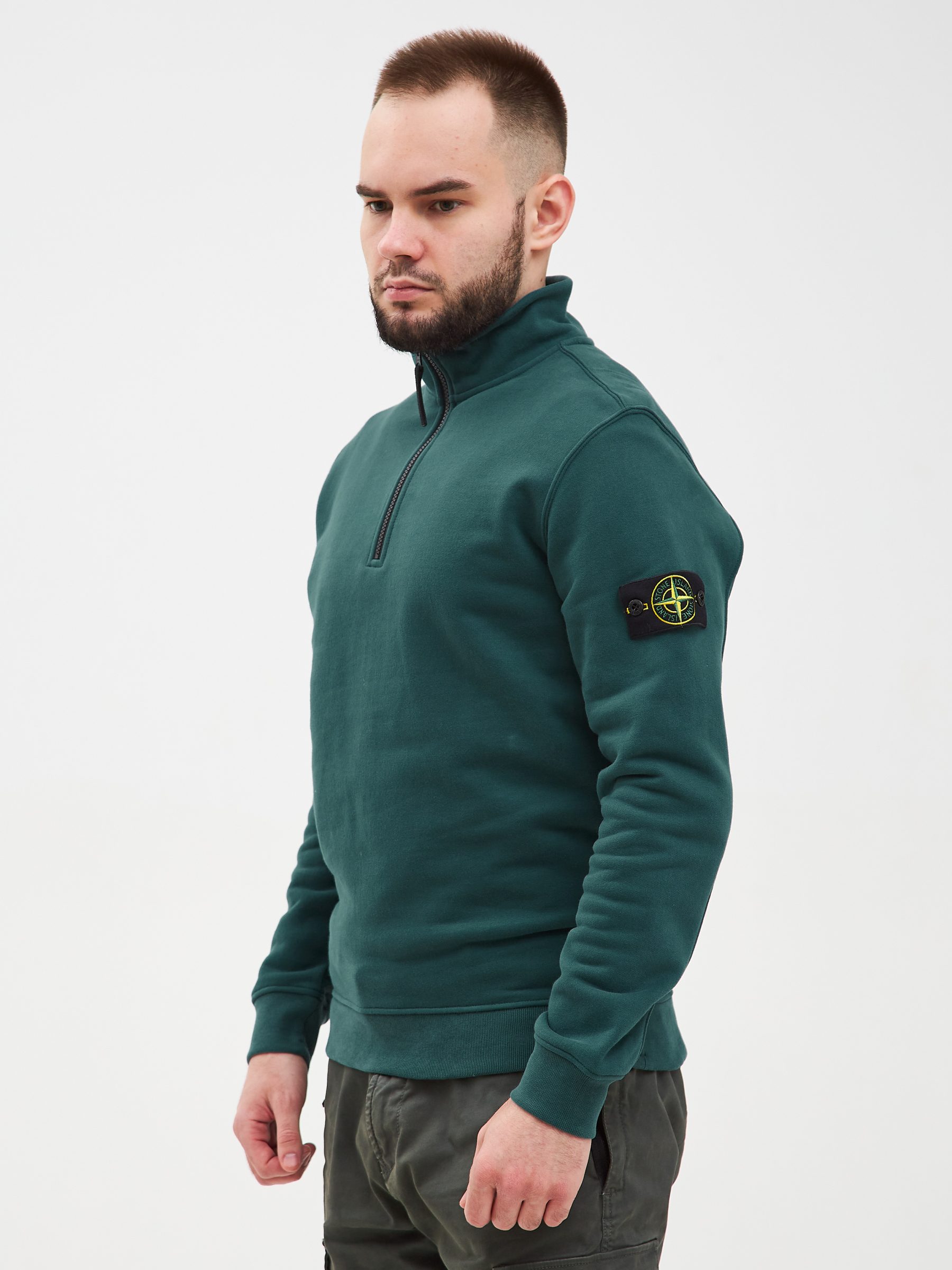 Кофта HALF-ZIP Stone Island темно-зеленая 62720 - цвет Темно-зеленый