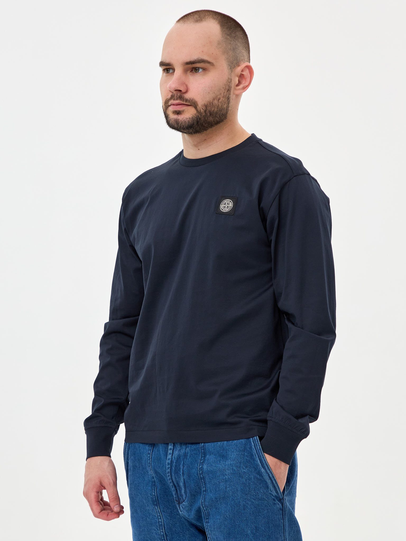 Футболка с длинным рукавом Stone Island темно-синяя 22713 - цвет Темно-синий