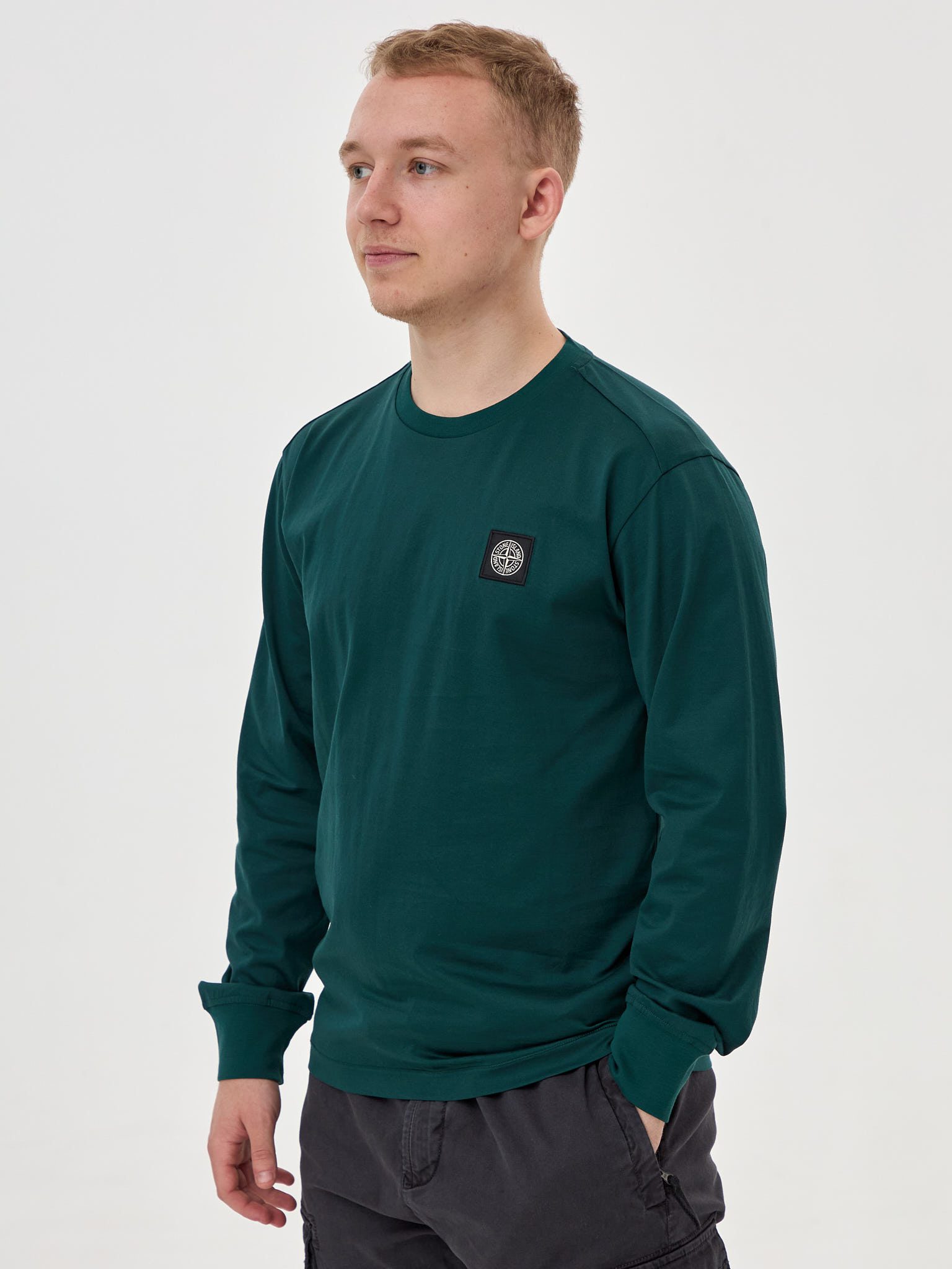 Футболка с длинным рукавом Stone Island темно-зеленая 22713 - цвет Темно-зеленый