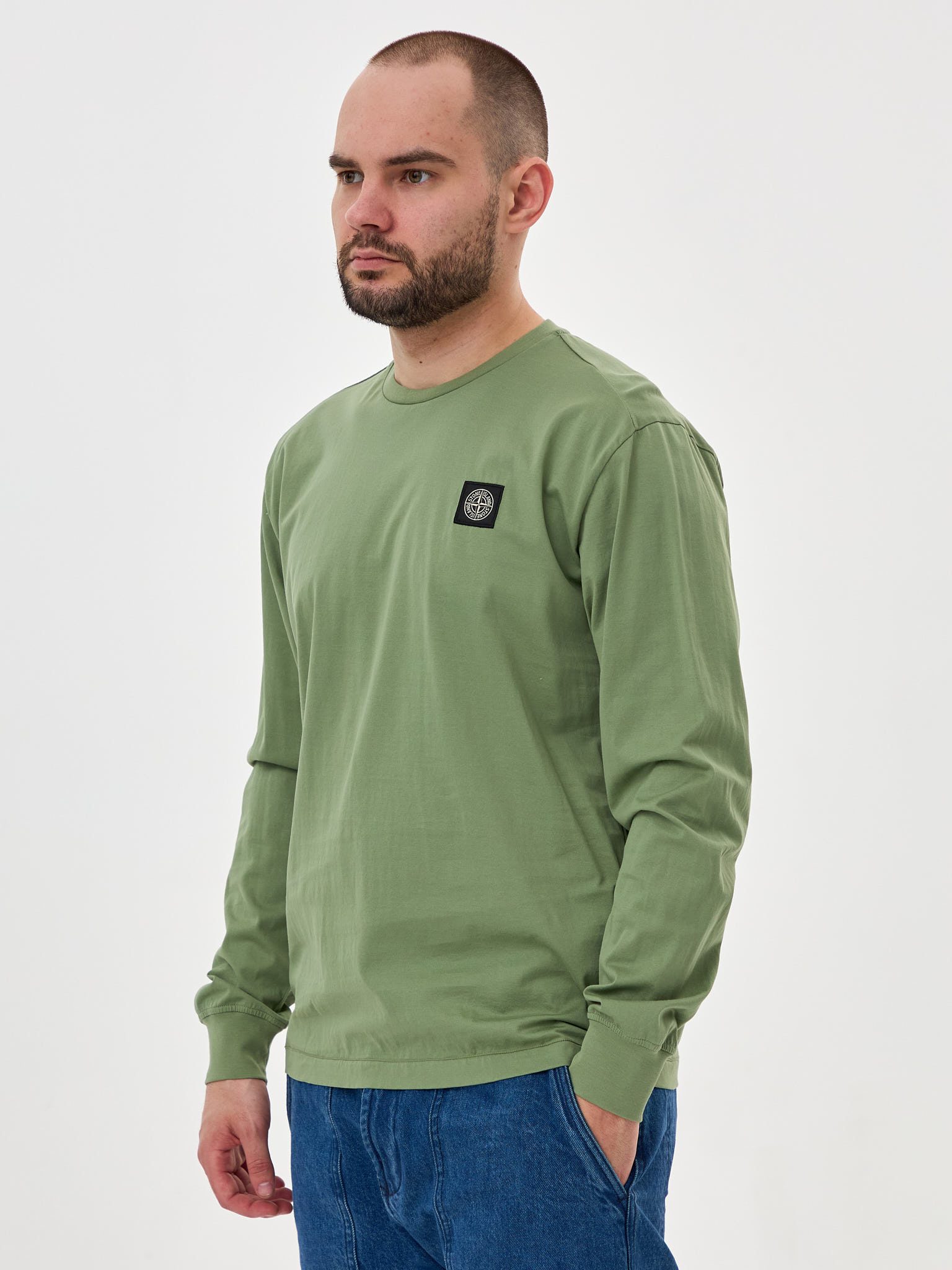 Футболка с длинным рукавом Stone Island хаки 22713 - цвет Зеленый (хаки)