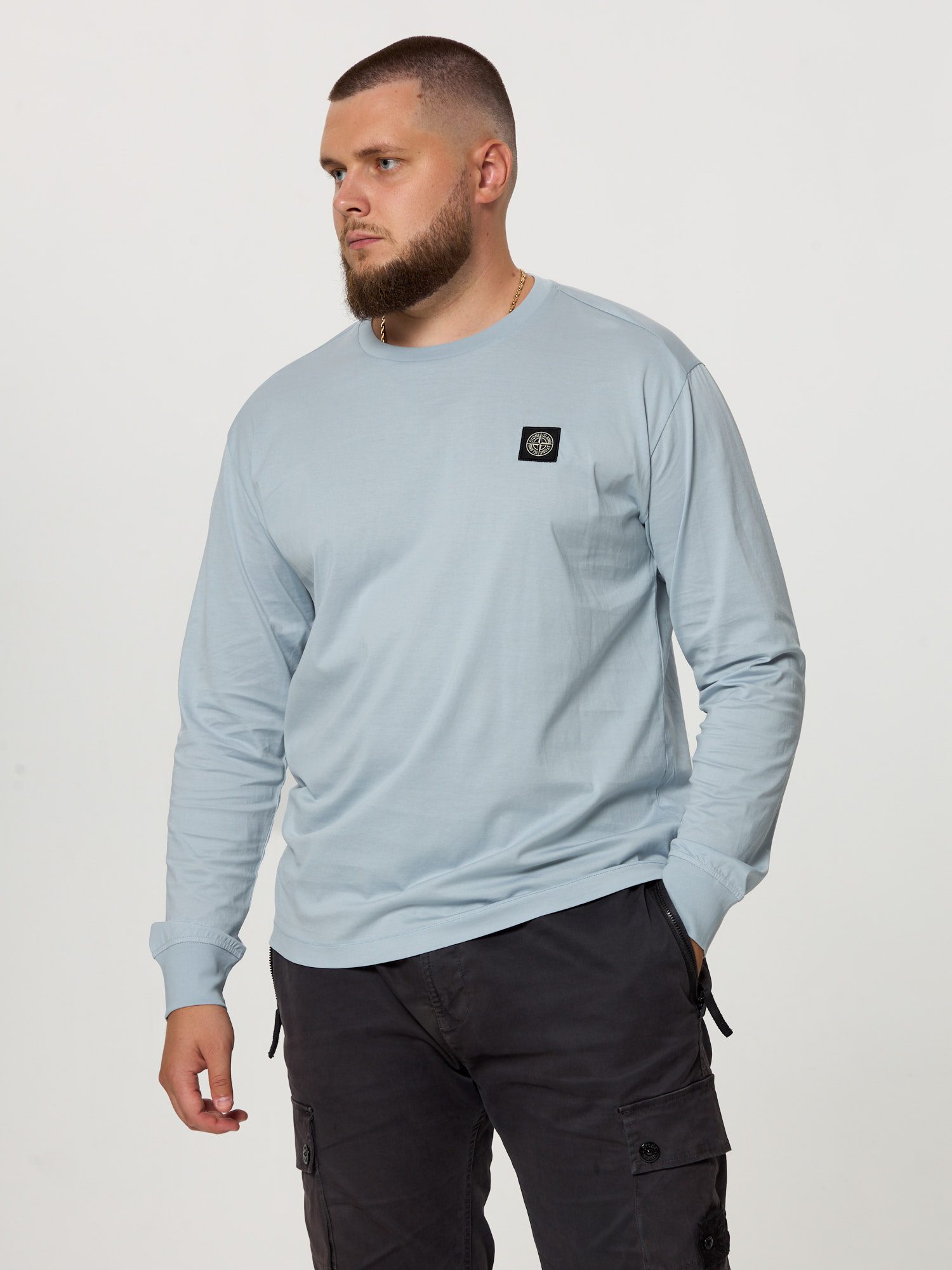 Футболка с длинным рукавом Stone Island светло-серая 22713 - цвет Светло-серый