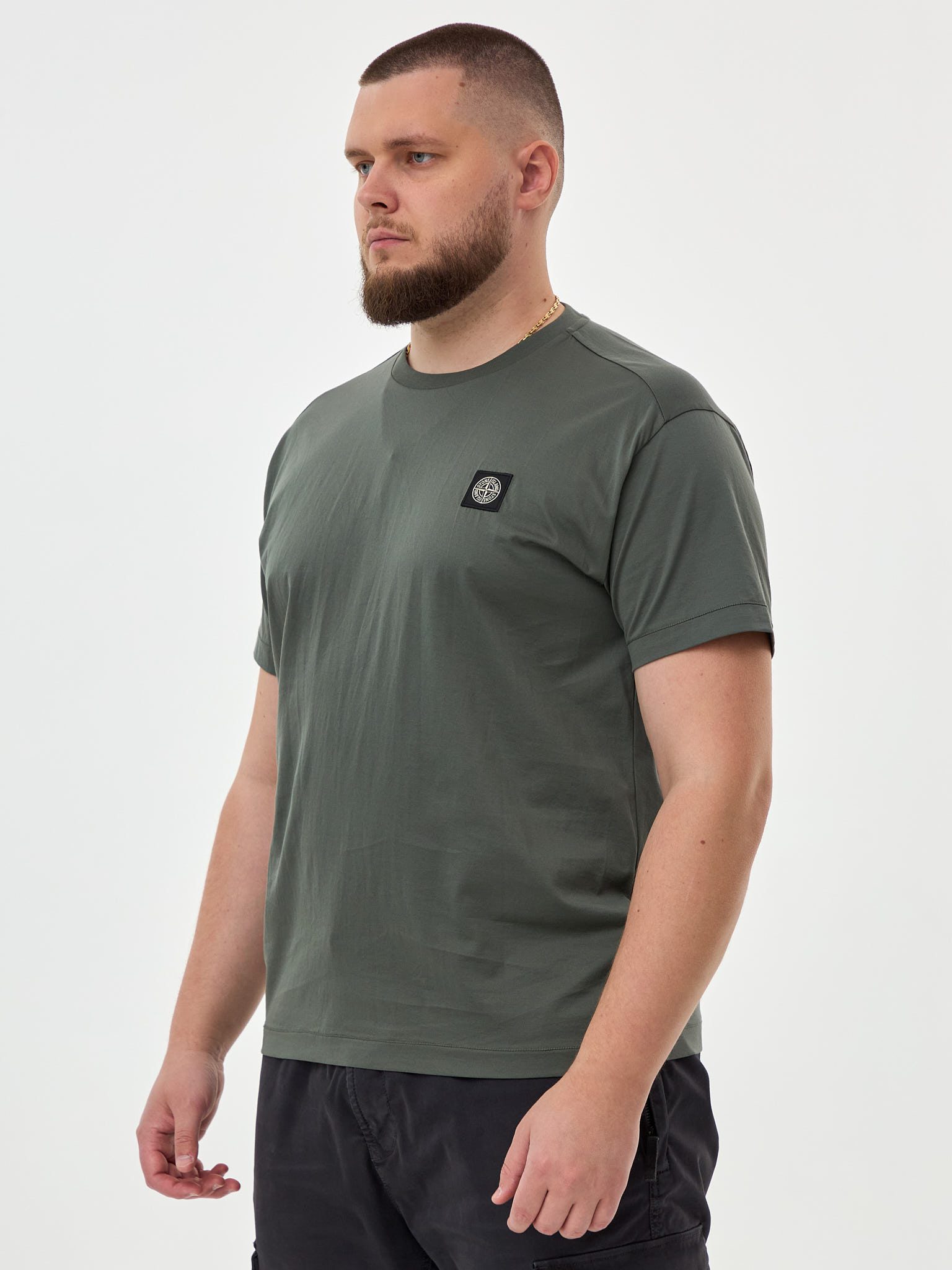 Футболка Stone Island PATCH PROGRAM 24113 оливковая - цвет Оливковый