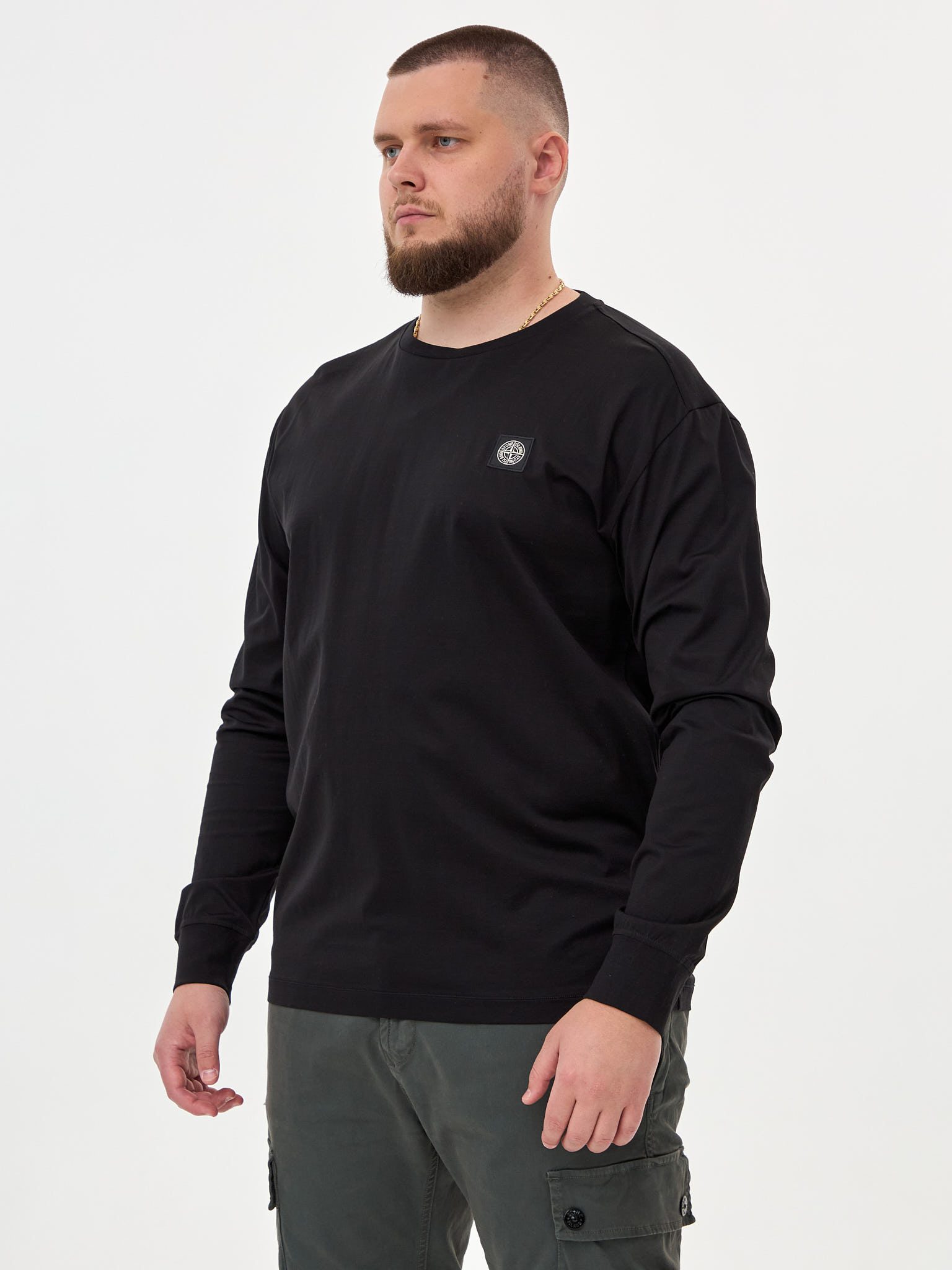 Футболка с длинным рукавом Stone Island чёрная 22713 - цвет Черный