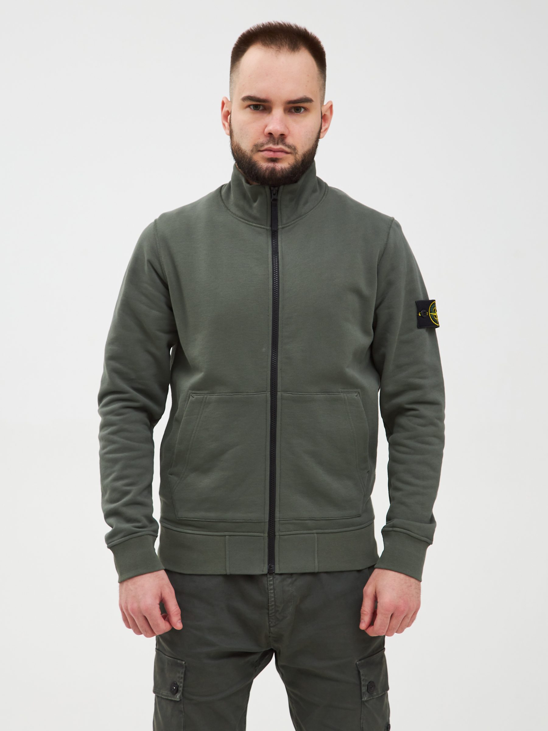 Кофта FULL-ZIP Stone Island оливковая 64351 - цвет Оливковый