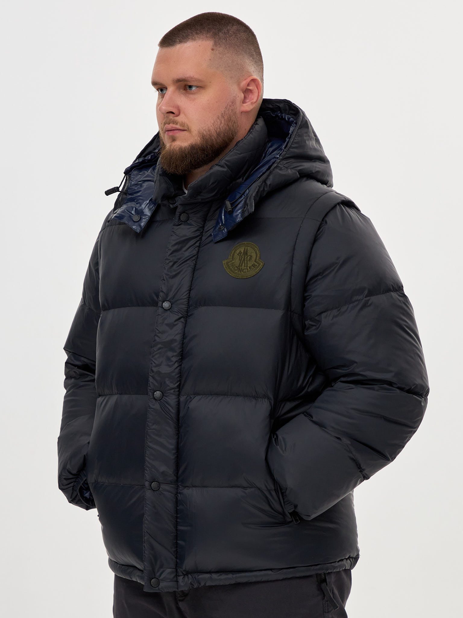 Пуховая куртка + жилетка Moncler Cyclone 2в1 темно-синяя - цвет Темно-синий