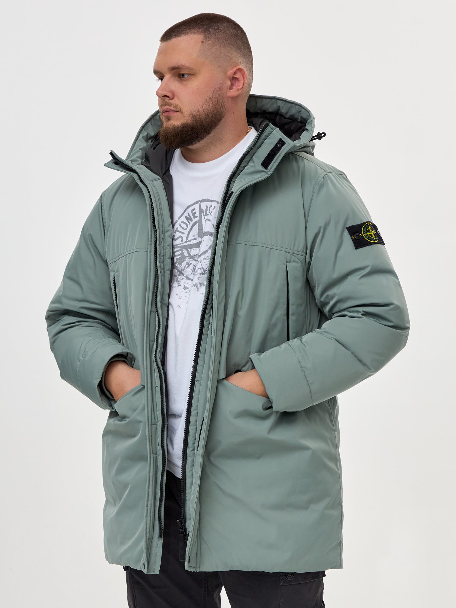 Пуховик-парка Stone Island Micro Twill 70826 светло-серый - цвет Бирюзовый (мятный)